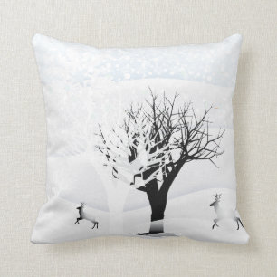 Christmas Night Fairy Tale. Fantasy Forest, Snow Throw Pillow