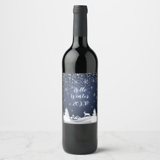 Christmas Night Fairy Tale. Fantasy Forest, Snow Wine Label (Front)