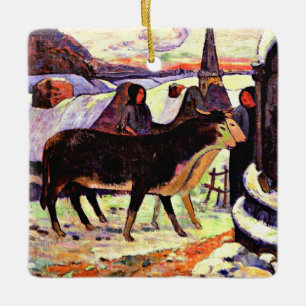 Christmas Night, fine art painting by Gauguin Ceramic Ornament
