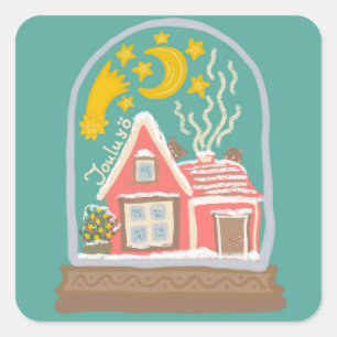 Christmas Night Finnish cabin on pine green Square Sticker