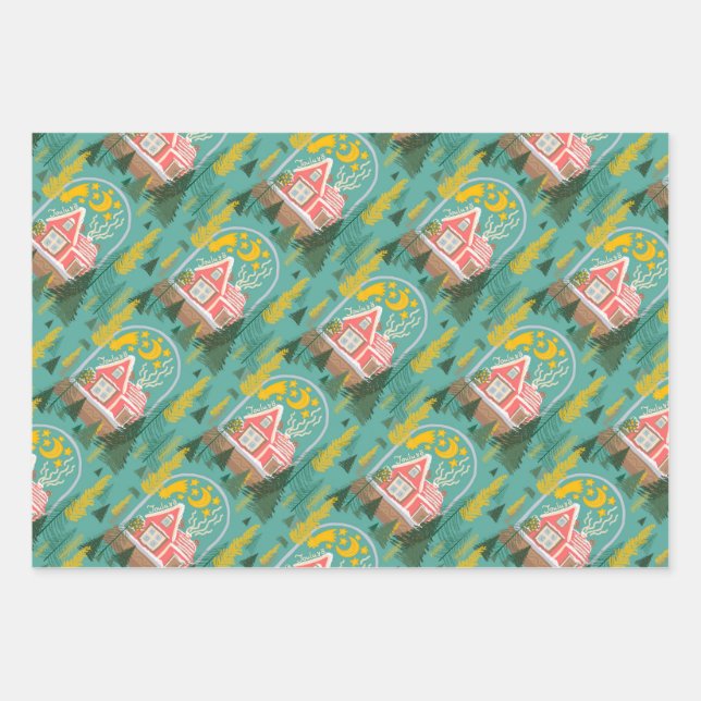 Christmas night Finnish cabins, trees and shooting Wrapping Paper Sheet (Front)