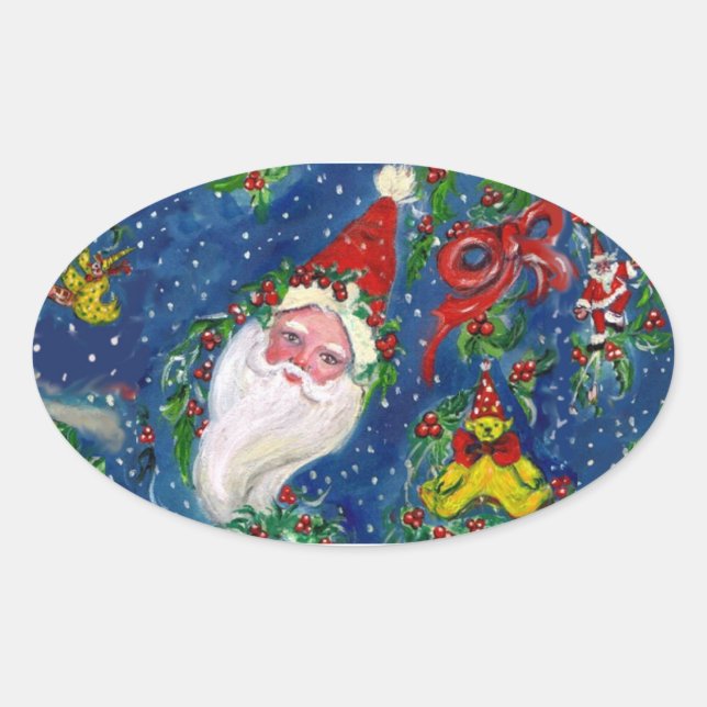 CHRISTMAS NIGHT / SANTA CLAUS OVAL STICKER (Front)