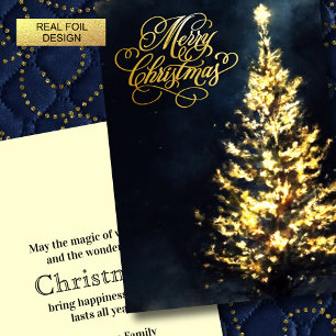 Christmas Night Sky Lit Tree Foil Holiday Card