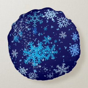 Christmas Night Snowfall Round Pillow