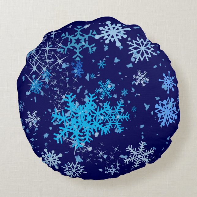 Christmas Night Snowfall Round Pillow (Back)