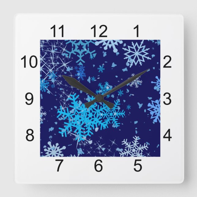 Christmas Night Snowfall Square Wall Clock (Front)