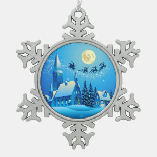 Christmas Night Snowflake Pewter Christmas Ornament