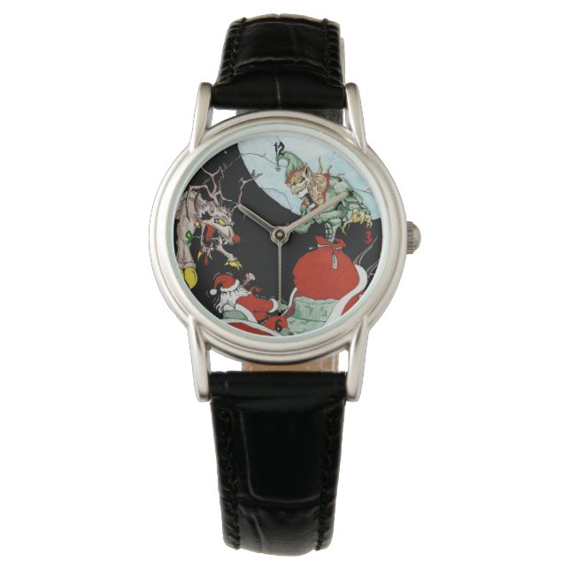 Christmas nightmare Women's Black Leather watch (Front)