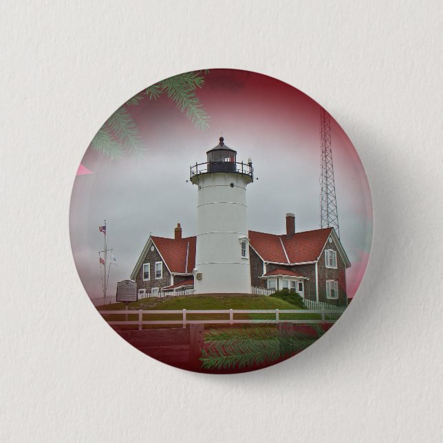 Christmas Nobska Point Lighthouse 2 Inch Round Button (Front)