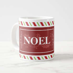 Christmas NOEL Candy Cane Stripes, Editable Name Large Coffee Mug
