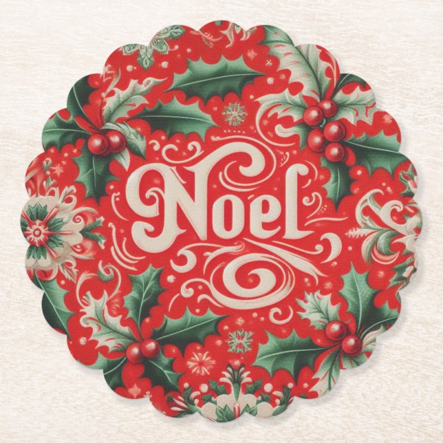 Christmas Noel Red & Green  Paper Coaster (Front)