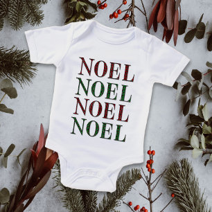 Christmas Noel Red & Green Plaid Pattern Holiday Baby Bodysuit