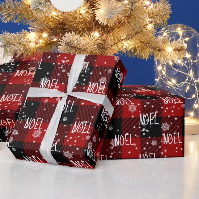 Christmas NOEL Text In Snowflakes Wrapping Paper (Holidays)