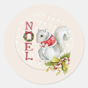 Christmas Noel Watercolour Squirrel Design Classic Round Sticker