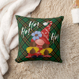 Christmas Nordic Girl Gnome Green Plaid Throw Pillow