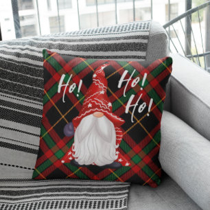 Christmas Nordic Gnome Green Red And Black Plaid Throw Pillow