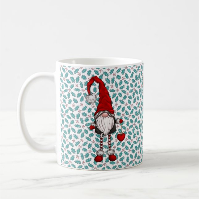 Christmas Nordic Gnome Mistletoe Pattern Coffee Mug (Left)