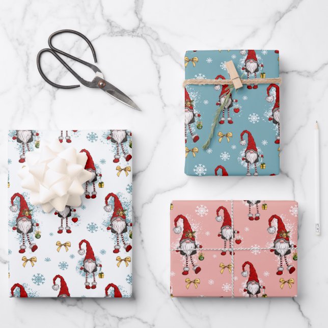 Christmas Nordic Gnomes Pattern  Wrapping Paper Sheet (Front)