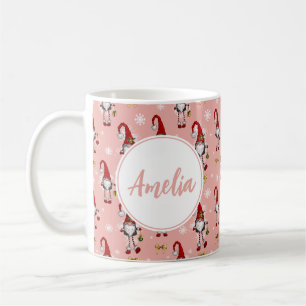 Christmas Nordic GnomesPink Pattern With Name  Coffee Mug