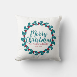 Christmas Nordic Scandia Wreath Personalized Throw Pillow