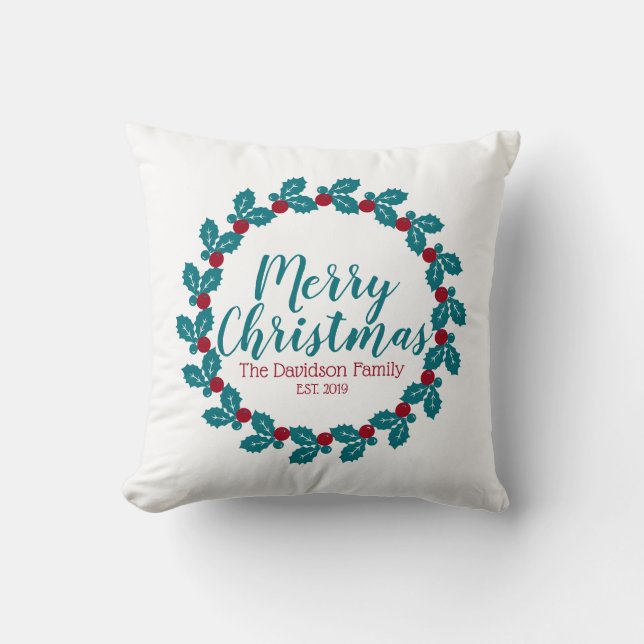 Christmas Nordic Scandia Wreath Personalized Throw Pillow (Front)