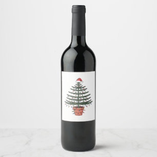 Christmas Norfolk Island Pine Potted Araucaria Wine Label