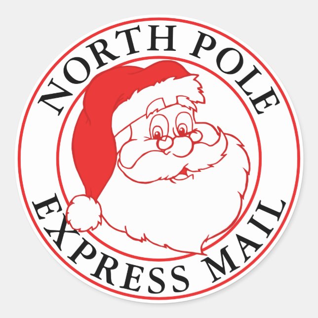 Christmas North Pole Express Mail Santa Classic Round Sticker (Front)
