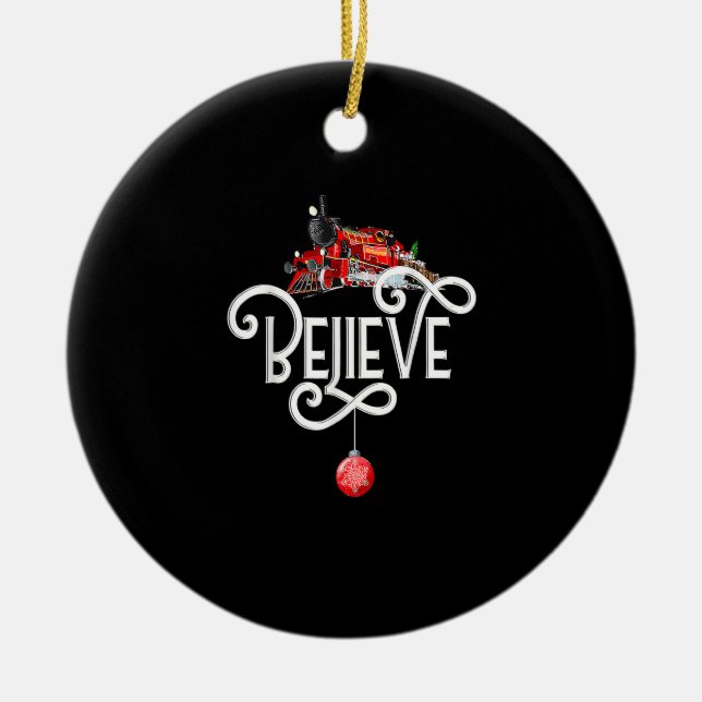 Christmas North Pole Polar Express All Abroad Xmas Ceramic Ornament (Front)