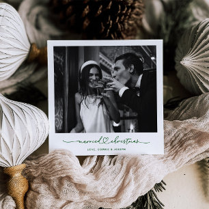Christmas Nostalgia Green Instant Photo Newlywed Holiday Card