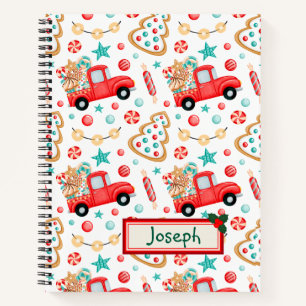 Christmas notebook decorated with gifts and candy