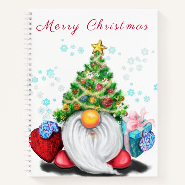Christmas Notebook Gift Happy Gnome with Gifts (Front)