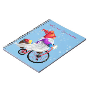 Christmas Notebook Gnome with Bike and Gifts