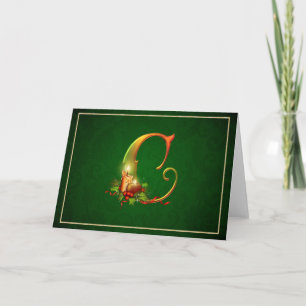 Christmas Notecard glowing lit candles initial C