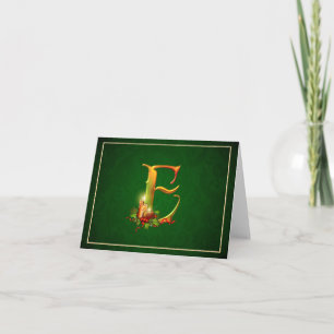 Christmas Notecard glowing lit candles initial E