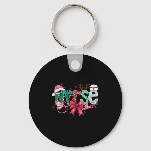 Christmas Nurse Coquette Bow Stethoscope Er Rn Icu Keychain (Front)