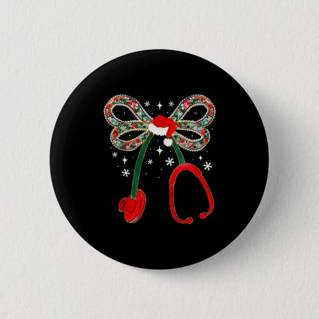 Christmas Nurse Coquette Bow Stethoscope Nursing X 2 Inch Round Button (Front)