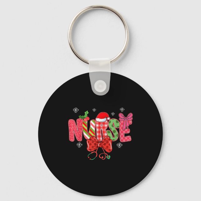 Christmas Nurse Coquette Bow Stethoscope Nursing X Keychain (Front)