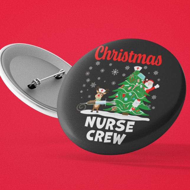 Christmas Nurse Crew with Santa and Reindeer 2 Inch Round Button (Creator Uploaded)