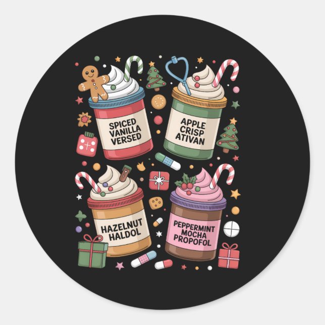 Christmas Nurse Funny Peppermint Mocha Propofol Er Classic Round Sticker (Front)