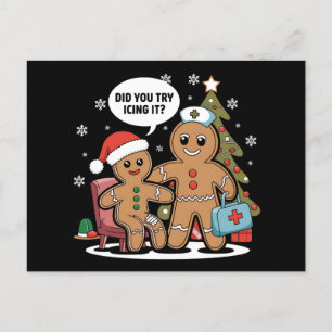 Christmas Nurse Gingerbread Man Did You Try Icing Holiday Postcard