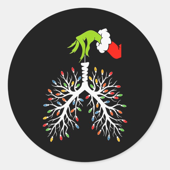 Christmas Nurse Lung Xmas Lights Funny Pulmonologi Classic Round Sticker (Front)