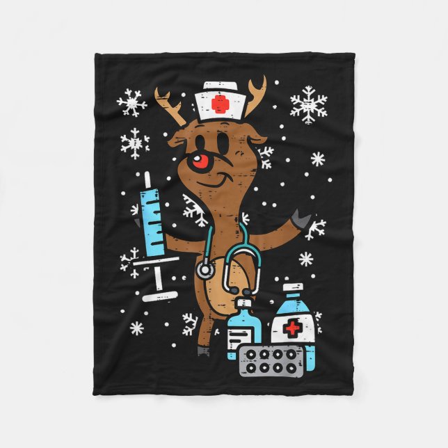 Christmas Nurse Reindeer Funny Xmas Nursing Scrub  Fleece Blanket (Front)