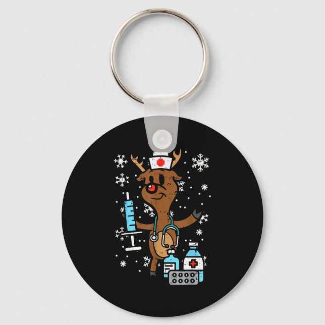 Christmas Nurse Reindeer Funny Xmas Nursing Scrub  Keychain (Front)