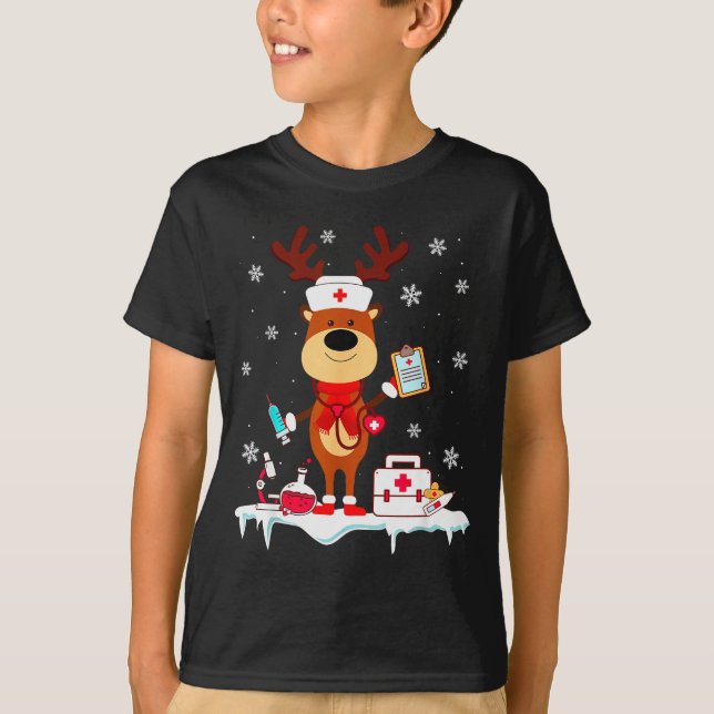 Christmas Nurse Reindeer Funny Xmas Scrub Top Nurs (Front)