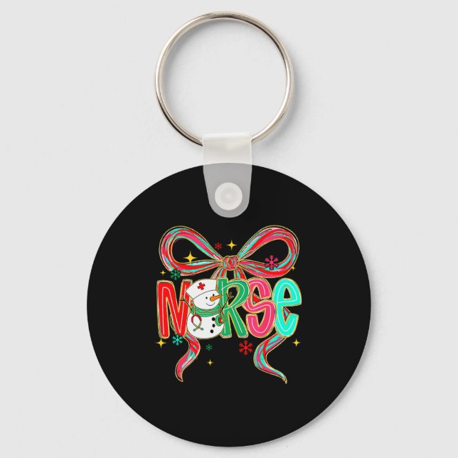 Christmas Nurse Snowman Xmas Pajamas Rn Icu Nicu E Keychain (Front)