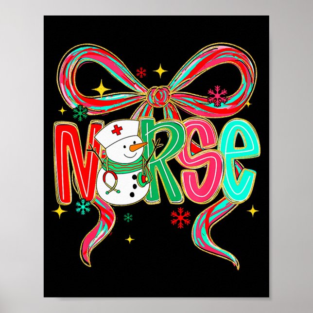 Christmas Nurse Snowman Xmas Pajamas Rn Icu Nicu E Poster (Front)