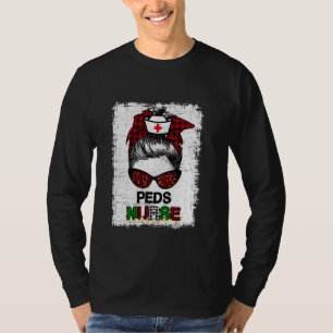 Christmas Nurse Squad Love Peds Santa Messy Bun Bl T-Shirt