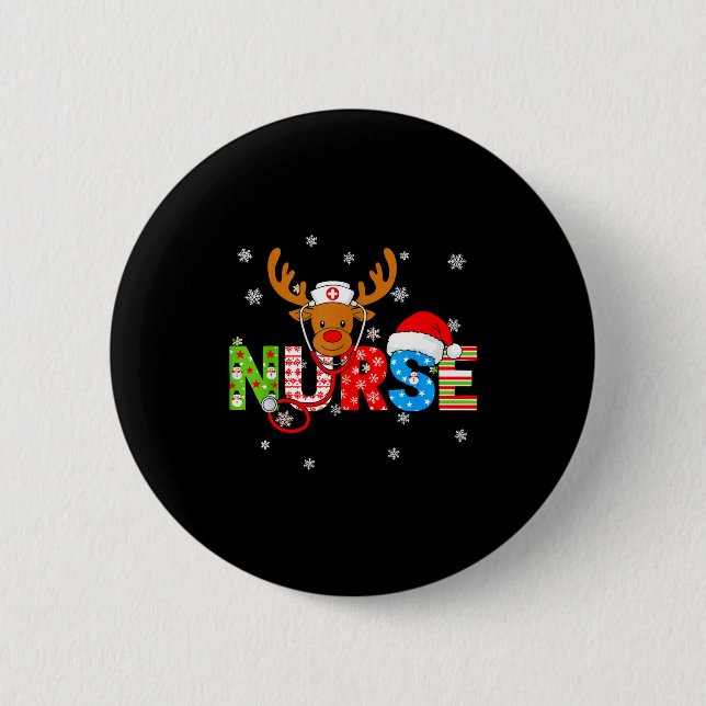 Christmas Nurse Stethoscope Santa Hat Reindeer Xma 2 Inch Round Button (Front)