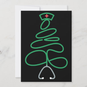 Christmas Nurse Stethoscope Tree Santa Hat Xmas Invitation