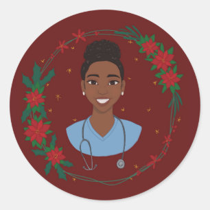 Christmas Nurse Sticker, Personalized RN Gift Classic Round Sticker